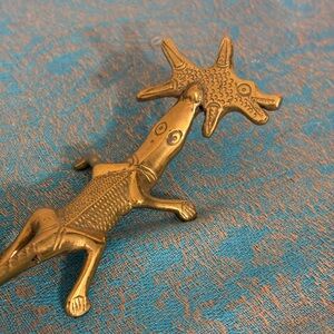 Vintage Brass Letter Opener Alligator/Crocodile w/Fish in Mouth Unique!